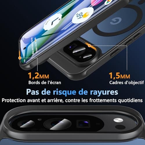 Hensinple Magnetic Case for Google Pixel 10/Pixe 10 Pro with Tempered Glass, Compatible with Magsafe,Translucent Matte Shockproof Anti-Scratch Slim Case Cover for Pixel 10/10 Pro(Black) - Image 6