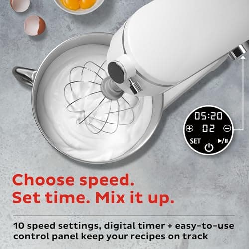 Instant Pot Instant Pot 10 Speed Electric Mixer with Digital Interface, 10 Liter Stainless Steel Bowl, Dishwasher Safe, Dough Hook and Mixing Paddle - Pearl - Image 5