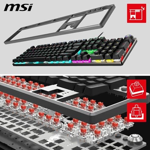 MSI Forge GK310 Mechanical Gaming Keyboard - AZERTY - Interchangeable Red (Linear) Switches, Ergonomic Keys, RGB LED 20 Modes, Removable Magnetic Cover, USB 2.0 - Full Size - Image 5
