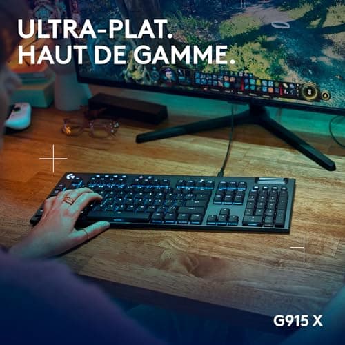 Logitech G G915 X Ultra-Flat Wired Mechanical Gaming Keyboard, Double Layer PBT Keys, Fully Programmable Keys, RGB Lighting, GL Brown Touch Switches, PC/Mac, FRA AZERTY Keyboard – Black - Image 3