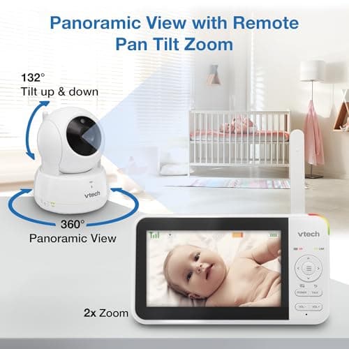 VTech VM924 5" Baby Camera Baby Monitor 720P HD, 360 Degree View Angles, Remote Pan-Tilt-Zoom, Night Vision, Intercom Function, Temperature Sensor - Image 6