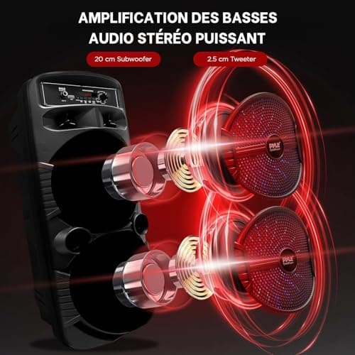 Pyle Bluetooth Speaker, 600W Rechargeable Outdoor Portable Speaker Sound Speaker with Dual Subwoofer, Tweeter, Microphone Input, Party Lights, USB, Radio, Remote Control - Image 3