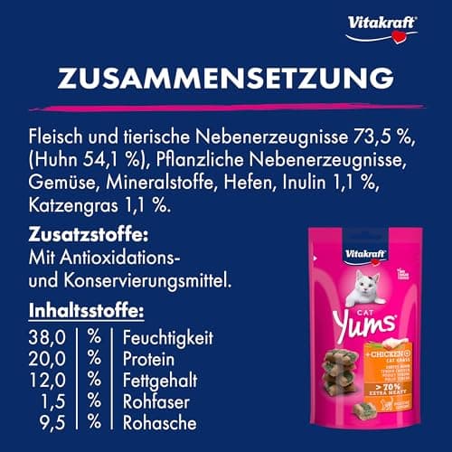 Vitakraft Cat Yums, cat treats, tender bites filled with chicken and catnip, in resealable bag, no added sugar (1x40g) - Image 8