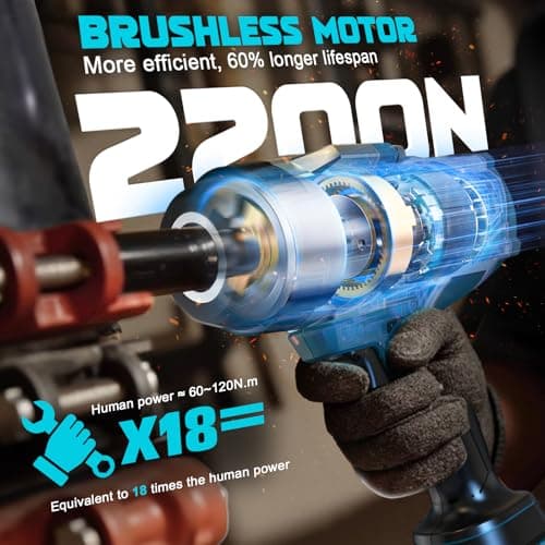 Ecarke Cordless Nutrunner 2200Nm Compatible Makita 18V - 1/2" Brushless Impact Wrench with LED Light for Heavy Duty Cars and Machinery - No Battery - Image 3