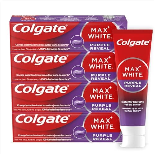 COLGATE - Dentifirice Max White Purple Reveal -Blanchiment dentaire| Révèle des dents plus blanches instantanément* | Dentifrice menthe au fluor | Haleine fraîche | 4 X 75 ml - Image 3