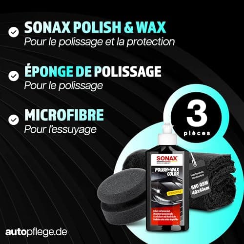 Sonax Polish & Wax Colour Car Polish Kit 500 ml + Polishing Sponge + Polishing Cloth | Polishing Paste for Coloured and Metallic Paints to Remove Small Scratches | - Image 3