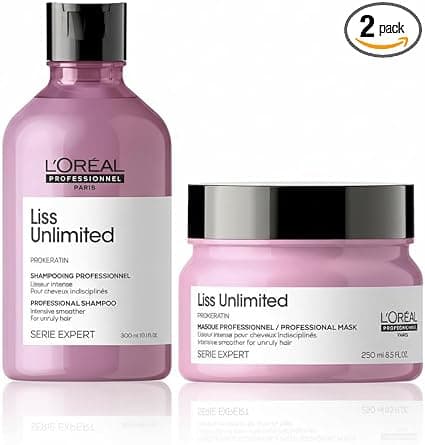 L'Oreal Professionnel Routine for Unruly & Unruly Hair - Liss Unlimited - Facilitates Smoothing - Moisturizes & Protects - Soft, Flexible & Light Hair - Shampoo (300 ml) + Mask (250 ml) - Image 1