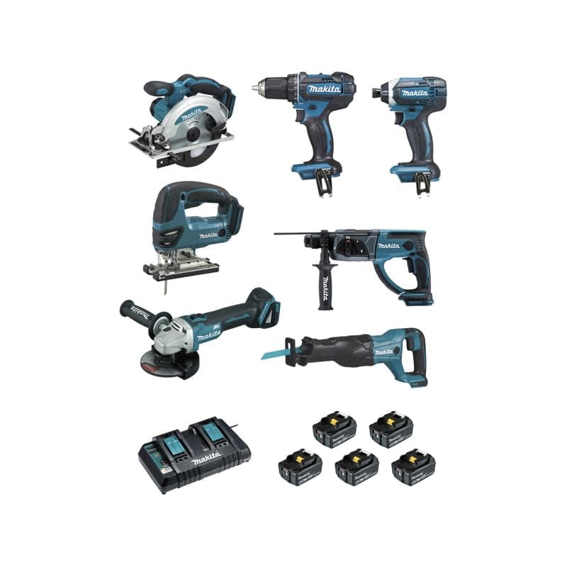 MAKITA 7-Piece Machine Set (DDF482 + DTD152 + DGA504 + DSS610 + DHR202 + DJR186 + DJV180) – DLX7013PT1 - Image 2