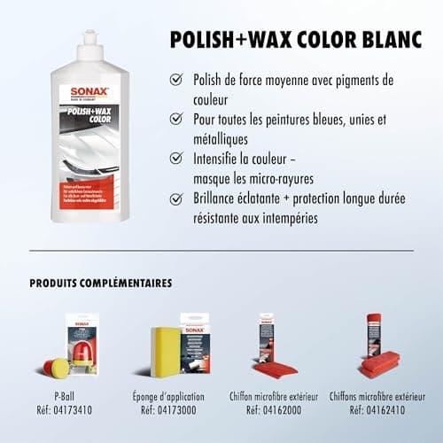 SONAX Polish+wax color blanc (500 ml) avec cire de Carnauba et pigments de couleur blanc pour polir et protéger | Réf: 0960000-810 - Image 5