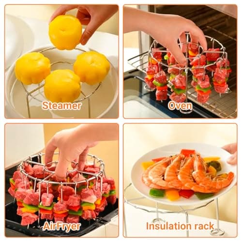 Air Fryer Accessory, Stainless Steel Barbecue Skewers Set – 24 Skewers + Round Grill | Compatible Accessories Air Fryer Dish, Airfryer Ninja Grill - Image 6