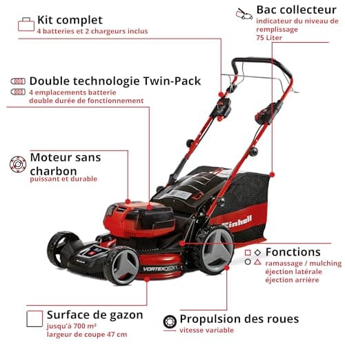 Einhell Professional Tondeuse à Gazon sans Fil GP-CM 36/47 S HW Li Power X-Change (36V, 47 cm Largeur de Coupe, autotractée, Moteur sans Charbon) Livré avec 4 Batteries 4,0Ah et 2 Chargeurs Doubles - Image 7