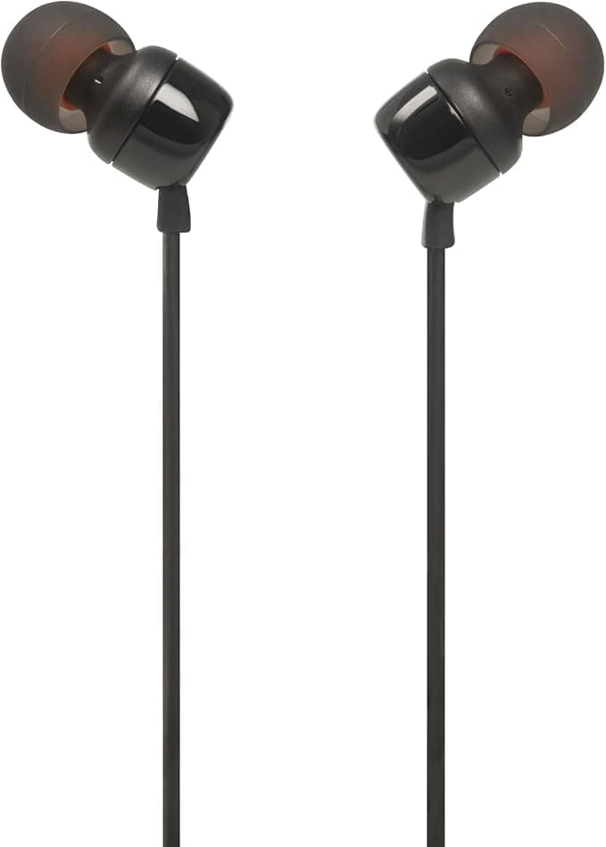 JBL T110 – Wired In-Ear Earphones – JBL Pure Bass Sound and Control Button – Connectivity: 3.5 mm Jack Cable – Colour: Black - Image 1