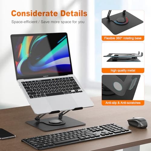 GRIFEMA GB1050 Ergonomic Rotating Laptop Stand 360 Height Adjustable Foldable Ventilated Laptop Stand Compatible with MacBook Air/Pro, Dell, and Laptops 11-17 Inch – Black - Image 6
