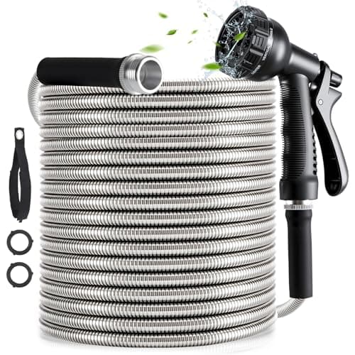 YXT&BEYOND Enrouleur Tuyau Arrosage Extensible 15 m, Flexible en acier Inoxydable Tuyau Gardena avec 10 Modèles de Pulvérisation pour Jardin, Arrosage, Nettoyage et Lavage de Voiture - Image 2