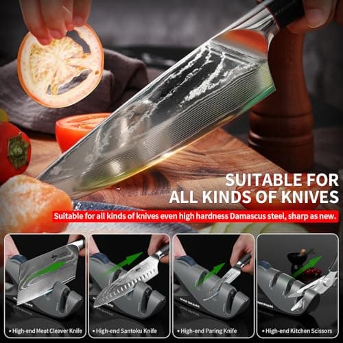Mad Shark Kitchen Knife Sharpener - 5 Adjustable Sharpening Angles, Pocket Knife Sharpening Design, Non-Slip Rubber Handle Design, Knife Sharpener for Knives - Image 6