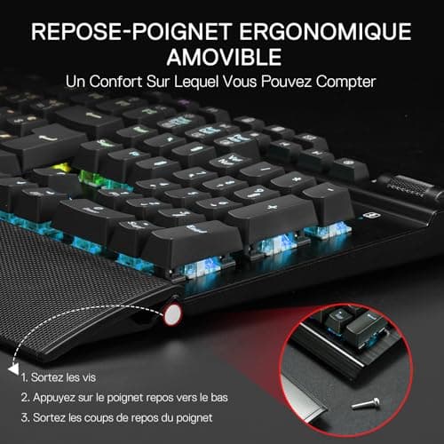 Redragon K550 RGB AZERTY Gaming Keyboard, 104 Keys + 12 Macro G Keys, Wired Mechanical Keyboard, Aluminium Top Plate, Purple Clickable Switch, 2 USB Ports, Wrist Rest, Black - Image 7