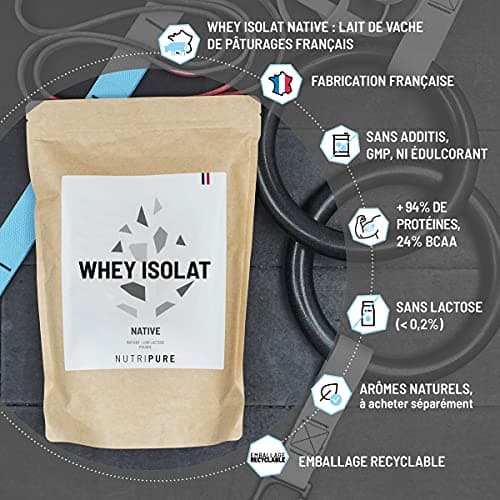 Nutripure | Whey Isolate Native Powder | Milk Protein Food Supplement | Muscle Development & Bodybuilding | 85% Protein, 19% BCAA, 40% EAA | Strawberry | 750g | France - Image 5