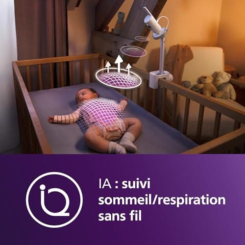 Philips Avent Babyphone vidéo connecté HD, moniteur Avent le plus avancé à ce jour, suivi IA du sommeil et de la respiration, application, affichage jour et nuit ultra-clair, SCD973/26 - Image 3