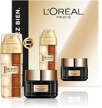 L'Oréal Paris Luxury Anti-Aging Gift Set - Midnight Cream and Serum Le Duo - Anti-Wrinkle, Firmness, Comfort Face Care - For Smoother, Firm and Radiant Skin - Real Sizes