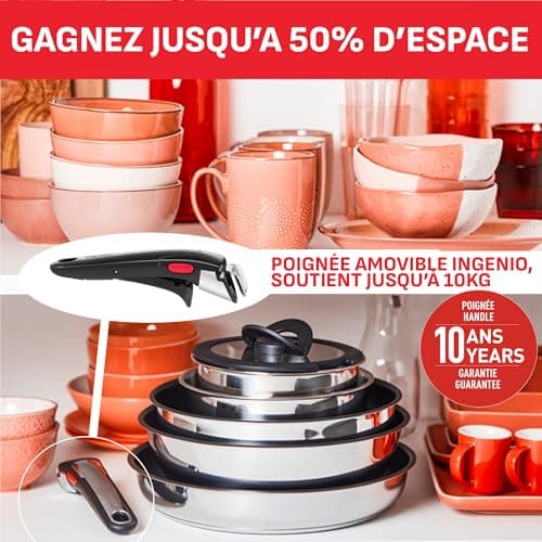 Tefal Ingenio Set of 4 Pans 16/18/20 cm + 1 Removable Handle, Induction, Stainless Steel, Stackable, Space-Saving, Preference On L898S334 - Image 5