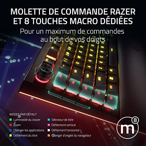 Razer BlackWidow V4 Pro (Switches Yellow) - Mechanical Gamer Keyboard Snap Tap (Silent Mechanical Switches, 8 Dedicated Macro Keys, PU Leather Wrist Rest) AZERTY Keyboard FR | Black - Image 5