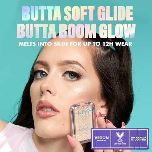 NYX PROFESSIONAL MAKEUP - Highlighter Powder - Enriched with Mango Butter, Almond Butter & Shea Butter - Melting Texture - Vegan Formula - Buttermelt Highlighter - Shade: Bright And Butta - Image 4
