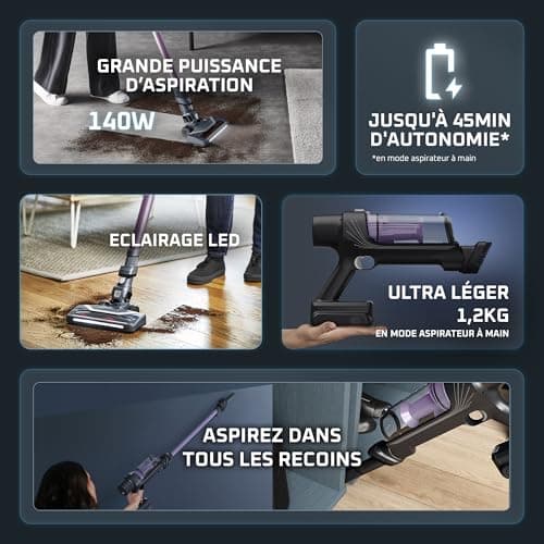 Rowenta X-Pert 7.60 Aspirateur Balai sans fil, Ultra Léger, Puissant 140W, Polyvalent, Autonomie 45min, Efficace tous Types de Sols, RH6A31WO, Violet - Image 5
