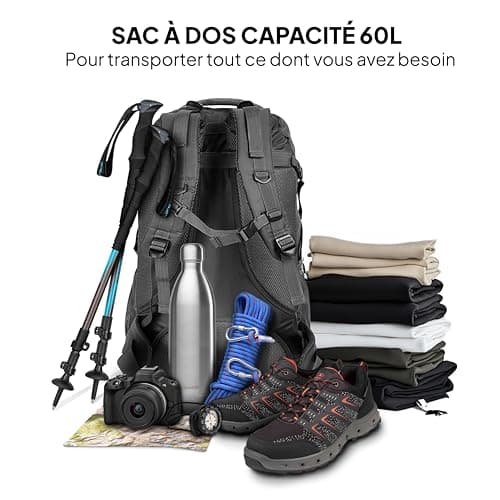 OcioDual Sac a Dos Randonnee 60L, Sac Randonnée, Voyage Imperméable Léger, Sac de Voyage Cabine Pliable, Sac a Dos Homme Montagne Trekking, Kit Survie Guerre - Image 6