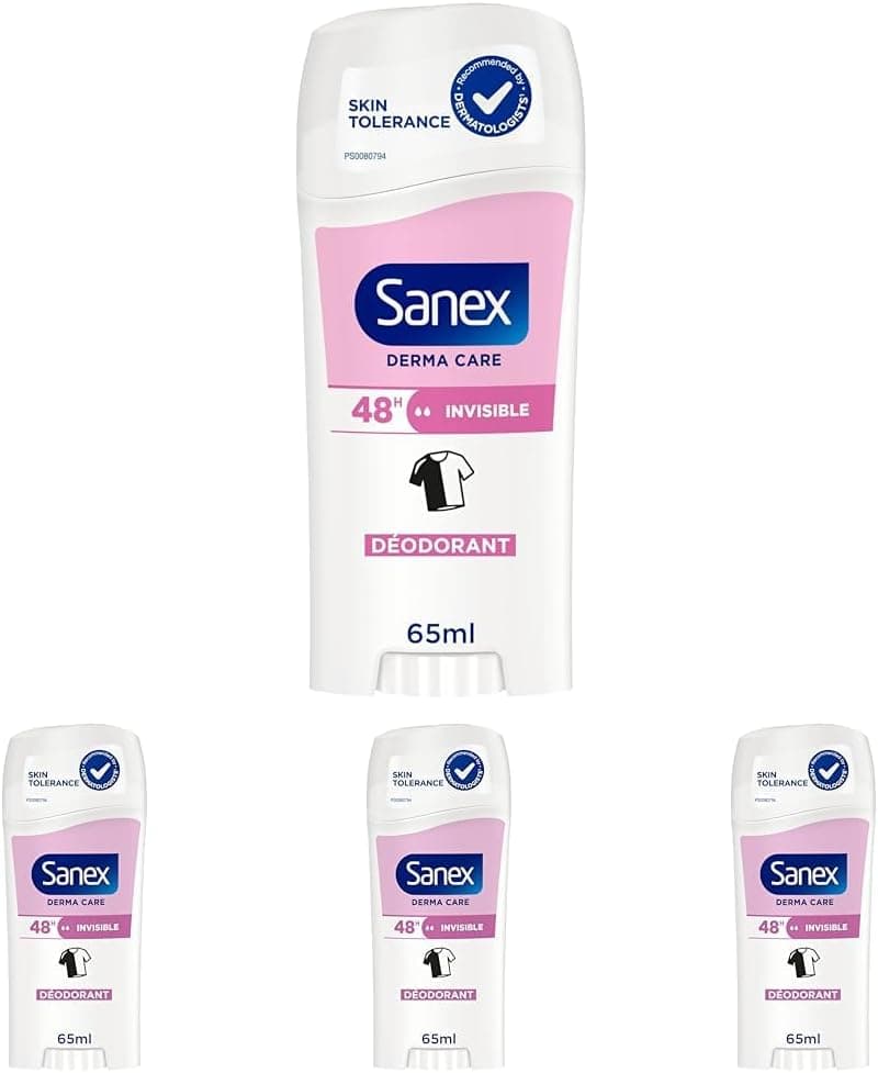 SANEX - Derma Care Invisible 48h Déodorant Stick 65ml –fraîcheur longue durée contre la transpiration et les mauvaises odeurs – respecte la peau– ne contient pas d’alcool* – protège contre les taches