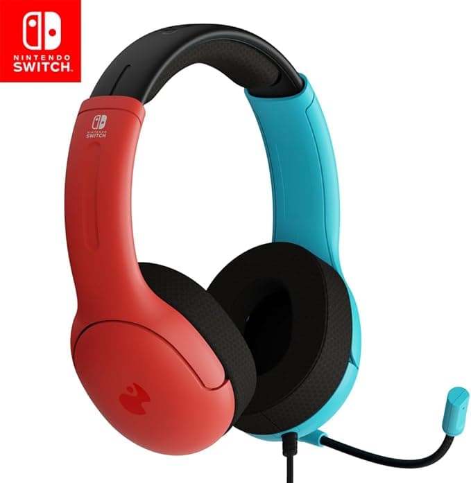 Pdp Gaming Lvl40 Stereo Casque avec Mic pour Nintendo Switch - Pc, Ipad, Mac, laptop Compatible - Noise Cancelling Microphone, Soft Compourt On Ear Headphones, 3.5 Mm Jack - Neon Bleu-Rouge