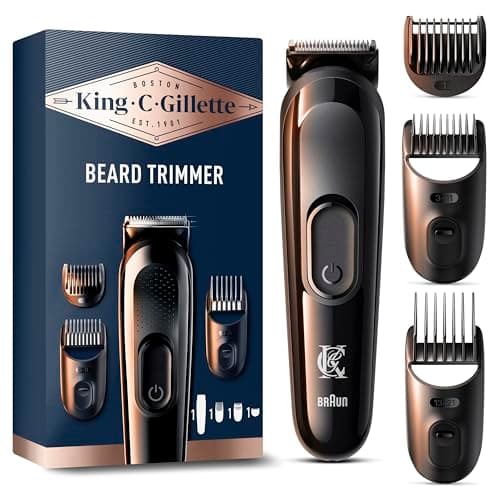 King C. Gillette Kit tondeuse à barbe pour homme, tondeuse sans fil + lames aiguisées de longue durée et 3 régulateurs de longueur interchangeables pour le soin de la barbe - Image 2
