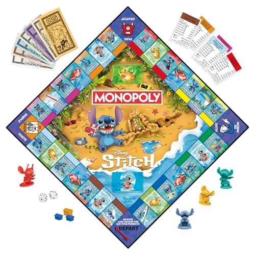 Jeu de Plateau Monopoly édition Disney Stitch - Version française, Jeu de société Familial et multijoueur pour Enfants, Ados et Adultes, Jeu de société, Dès 8 Ans - Image 4