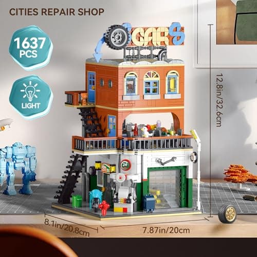 2 in 1 Building Set, Compatible with Lego City House with LED Lighting, Modular Building Kit for Street View Car Repair Shop, Girls and Boys Toy +8 Years (1637 pcs) - Image 4