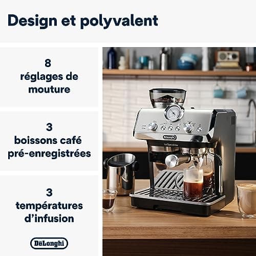 De'Longhi La Specialista Arte EC9155.MB, Machine Expresso Manuelle, Moulin intégré avec 8 finesses de mouture, Contrôle Actif de la Température, Buse vapeur MyLatte Art, Métal/Noir - Image 4