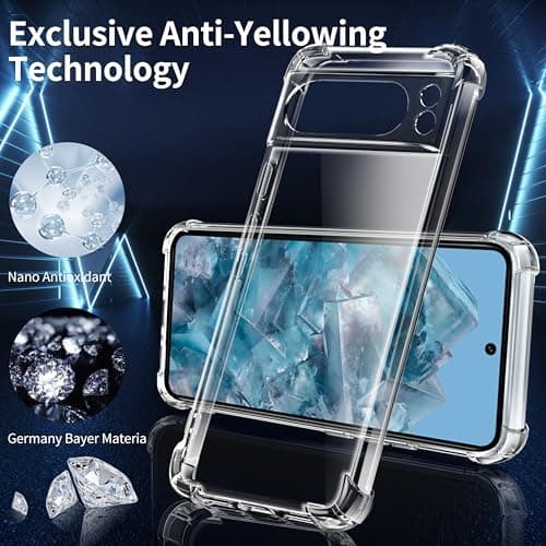 3 in 1 Tempered Glass and Case for Google Pixel 8 Pro, [Built-in Air Cushion] Anti-Yellowing Soft TPU Bumper Case Cover Protection for Pixel 8 Pro, Transparent - Image 6