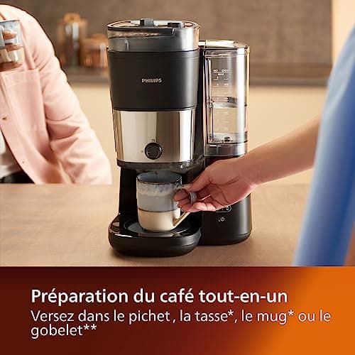 Philips All-in-1 Filter Coffee Maker - Integrated Conical Grinder for Fresh Beans - Prepare in a 1.25L Glass Pitcher or Directly in a Cup - Image 4
