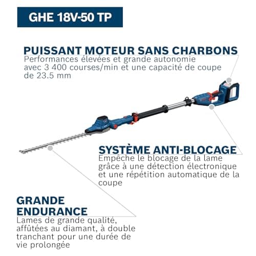 Bosch Professional 18V System GHE 18V-50 TP telescopic hedge trimmer (2.5 m telescopic rod, 3,400 strokes per minute, 23.5 mm tooth opening, strap, without battery) - Image 4