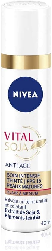 NIVEA Vital Soja Anti-Âge Soin Intensif Teinté Clair à Medium FPS 15 (1x40 ml), sérum anti-âge enrichi en Soja & pigments teintés, soin visage femme peau mature - Image 1