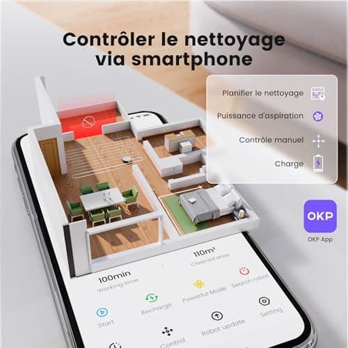 OKP K5 Robot Vacuum Cleaner, 2500 Pa, 120 Min, Self-Recharge, Programmable with 3 Power Modes, Auto Return to Station, Quiet, Wi-FI/Alexa/App, Suitable for Hard Floors, Pet Hair and Carpet - Image 6