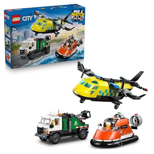 LEGO City 3-en-1 Avion, Camion d’Assistance et Aéroglisseur Modulable - Jeu de Construction - Maquettes de Véhicules de Secours à Combiner - 3 Minifigurines - Idée Cadeau STEM pour Garçon 7 Ans 60505 - Image 3