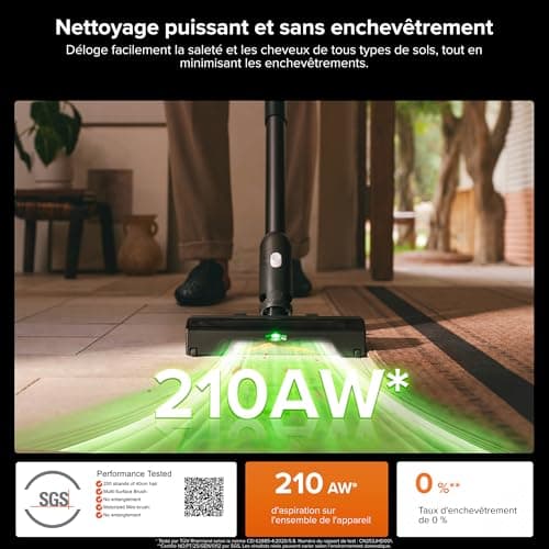 roborock H60 Hub Ultra Aspirateur Balai sans Fil avec Station Auto-Vide, 210 AW, 90 Min, Brosse Anti-Enmêlement, 140° Lumière Verte, Affichage LED, Accessoires Tous Sols, Poils Animaux et Tapis - Image 4