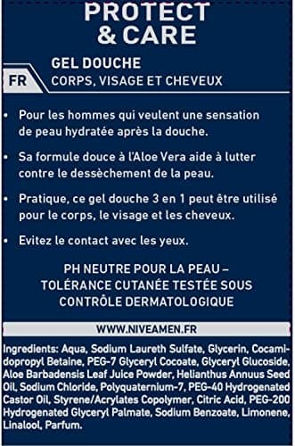 NIVEA MEN Gel douche 3-en-1 Protect & Care (1 x 500 ml), Gel douche homme à l’aloe vera, Soin nettoyant pour homme visage, corps et cheveux - Image 3