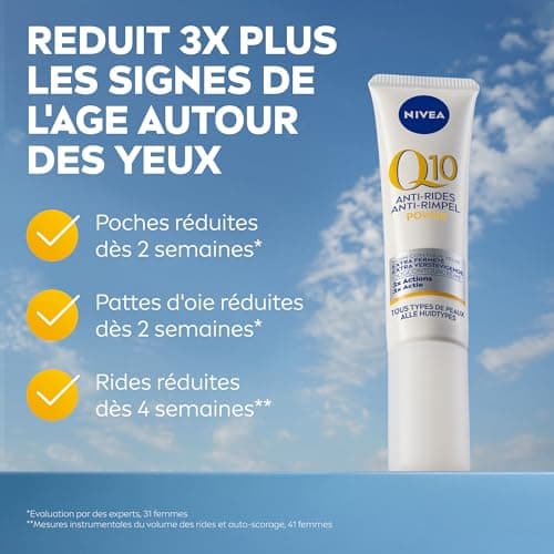 NIVEA Q10 Power Soin Contour des Yeux (1x15 ml), crème anti rides yeux enrichie en Q10 pur & Acide Hyaluronique, soin anti-âge anti-cernes booster de collagène, crème hydratante tous types de peaux - Image 3