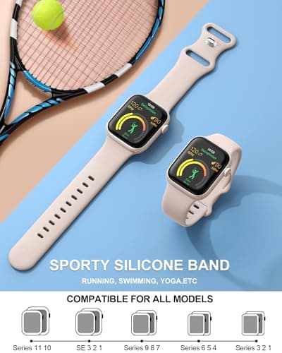 AMSKY Silicone Sport Band Compatible with Apple Watch Se Band 40mm 44mm 42mm 46mm 45mm 41mm 38mm, Soft Waterproof Women Men for iWatch Series 11 10 9 8 7 6 5 4, SE 3 2 1, Starlight - Image 3