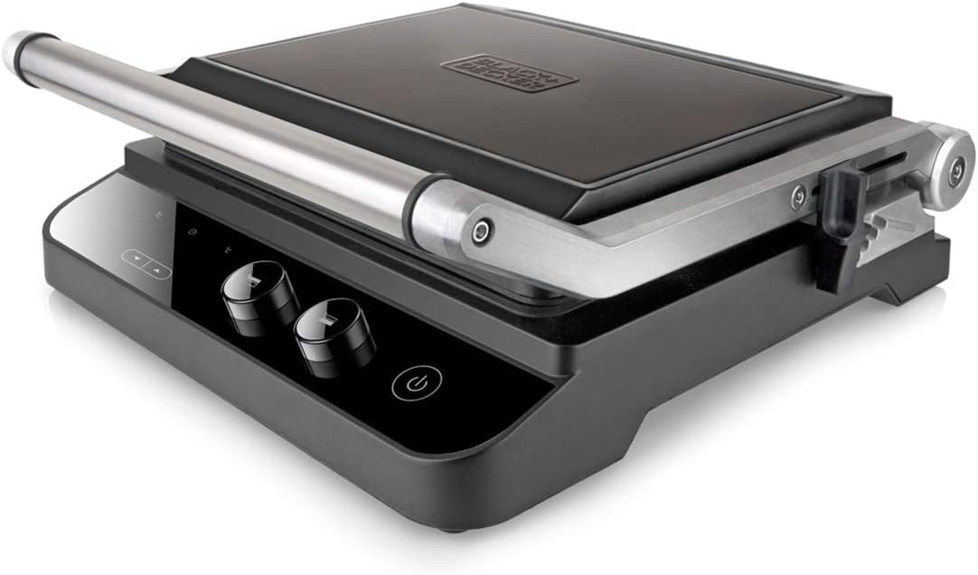 Black and Decker - Grill électrique 2 en 1 2000W, Plaque chauffante et grill, Ouverture à 180º, Contrôle de la température et du temps de cuisson, Écran LCD - Image 1