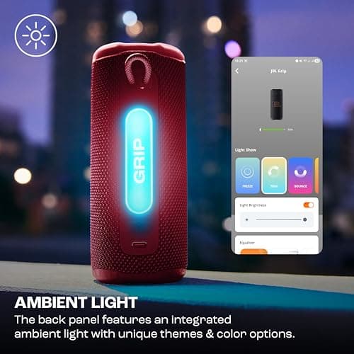JBL Grip, Compact Bluetooth Speaker, AI Sound Boost, Waterproof and Dustproof IP68, Ambience Lighting, 14 Hours of Battery Life, Auracast Multi-Speaker Connection, Portable JBL App, Red - Image 5