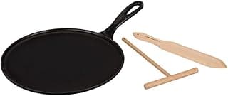 Le Creuset LE CREUSET Crêpière en Fonte Émaillée avec Poignée en Fer, Spatule et Râteau en Bois, 27 cm, 2,17 kg, Noir Mat, 20136270000460