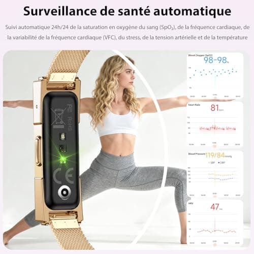 Smartband Montre Connectée Femme,170+Modes d'exercice D'activité Traceur Santé, 24/7 SpO2/Fréquence Cardiaque/Sommeil/Stress 1ATM Étanche Fitness Tracker Smartwatch pour Android iOS - Image 4