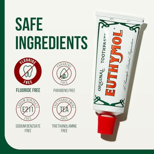 Euthymol Original Toothpaste 75ml x 6, Fluoride Free, Anti-Plaque, Antibacterial, Cavity Protection, Clean and Healthy Teeth and Gums, Fresh Mint, Daily Dental Care Oral Enamel - Image 4