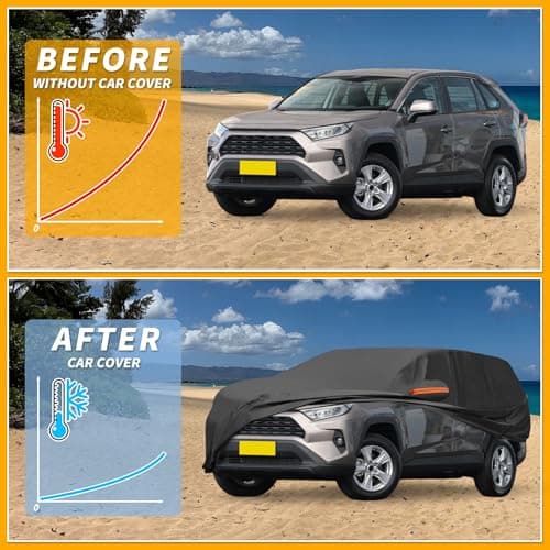 All Weather Waterproof Car Cover for Automobile Outdoor Anti-UV Sun Rain Full Protection Outdoor for Toyota Rav4 Black with Reflective Strips - Image 5